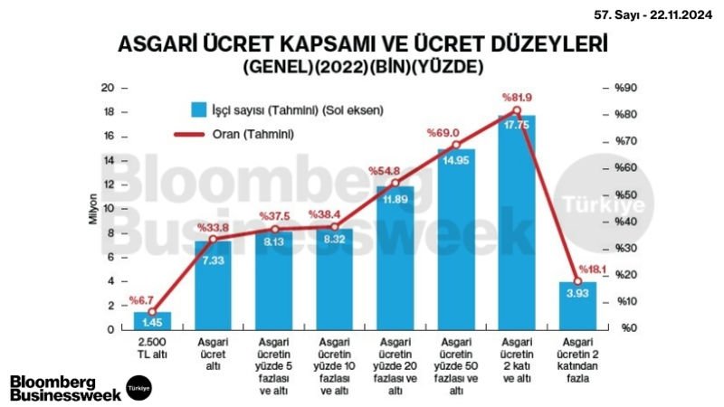 Asgari Ücret Kapsamı ve Ücret Düzeyleri (Genel) (2022) (Bin) (Yüzde)