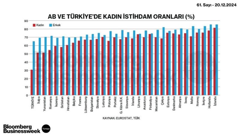 AB ve Türkiye'de Kadın İstihdam Oranları (%)