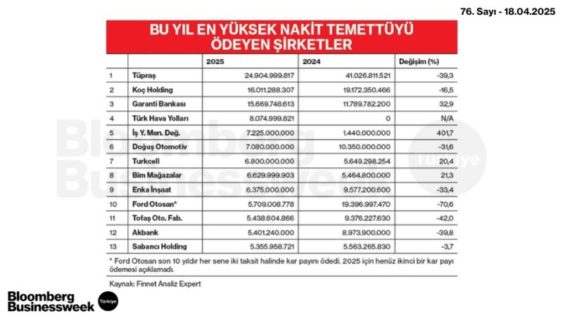 Bu Yıl En Yüksek Nakit Temettüyü Ödeyen Şirketler