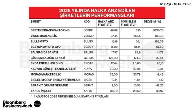 2025 Yılında Halka Arz Edilen Şirketlerin Performansları