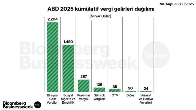 ABD 2025 Kümülatif Vergi Gelirleri Dağılımı