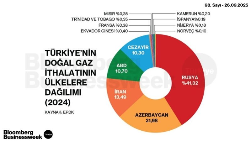 Türkiye'nin Doğalgaz İthalatının Ülkelere Dağılımı (2024)