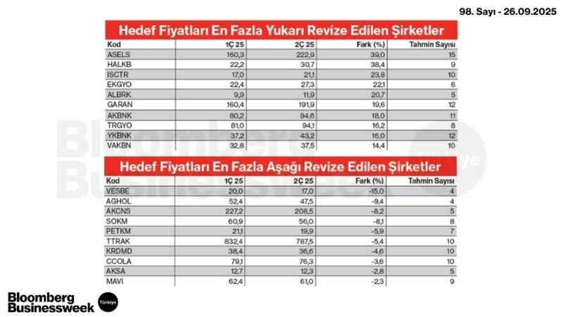 Hedef Fiyatları En Fazla Yukarı ve Aşağı Revize Edilen Şirketler