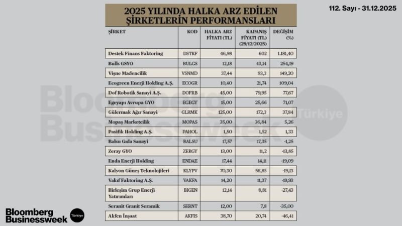 2025 Yılında Halka Arz Edilen Şirketlerin Performansları