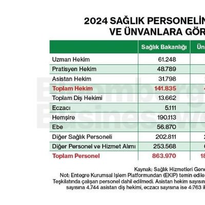 2024 Sağlık Personelinin Sektörlere ve Ünvanlara Göre Dağılımı