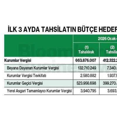 İlk 3 Ayda Tahsilatın Bütçe Hedefine Oranı Yüzde 25,6 Oldu