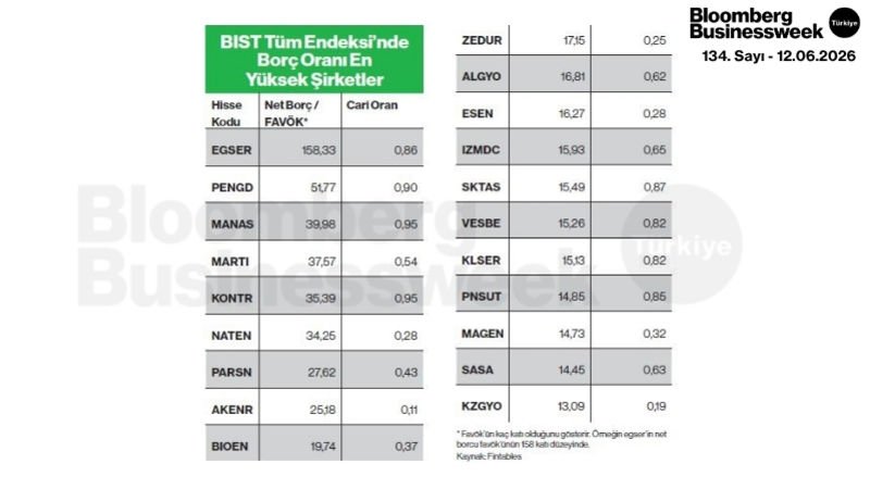 BIST Tüm Endesi'nde Borç Oranı En Yüksek Şirketler