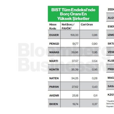 BIST Tüm Endesi'nde Borç Oranı En Yüksek Şirketler