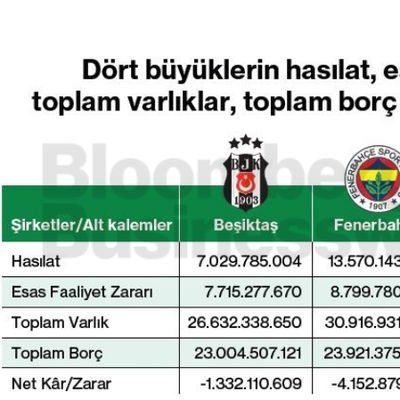 Dört büyüklerin hasılat, esas faaliyet zararı, toplam varlıklar, toplam borç ve net kârı/zararı