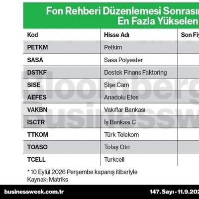 Fon rehberi düzenlemesi sonrasında BIST 30 endeksinde en fazla yükselen hisseler