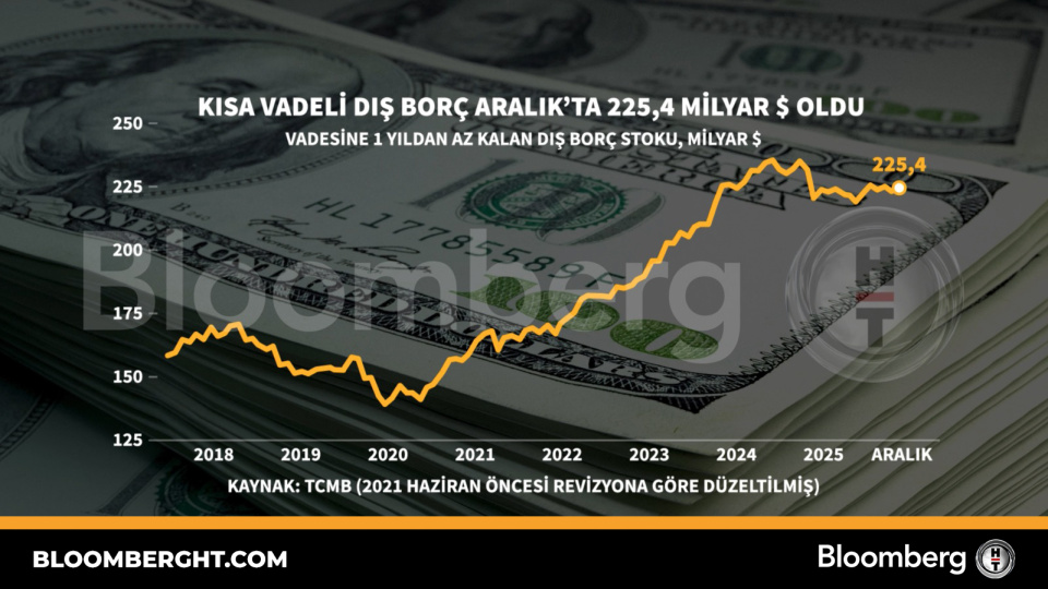 Kısa vadeli dış borç Aralık'ta 225,4 milyar dolar oldu